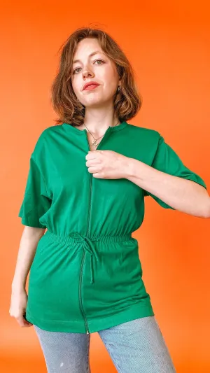 1980s Green Zip Up Drawstring Top, sz. S