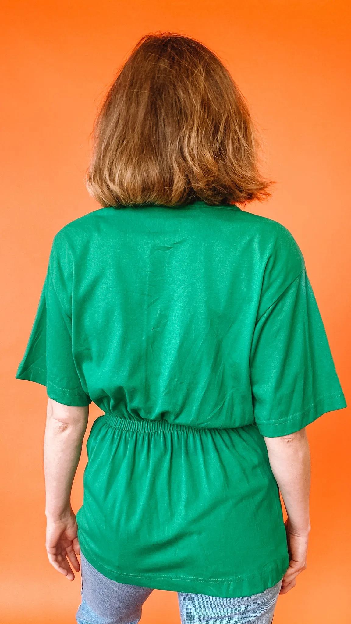 1980s Green Zip Up Drawstring Top, sz. S