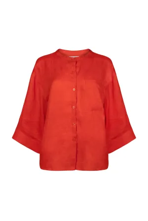 'Andrea' Linen Shirt - Tomato