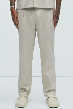 Bahamas Straight Pleated Linen Trousers - Stone