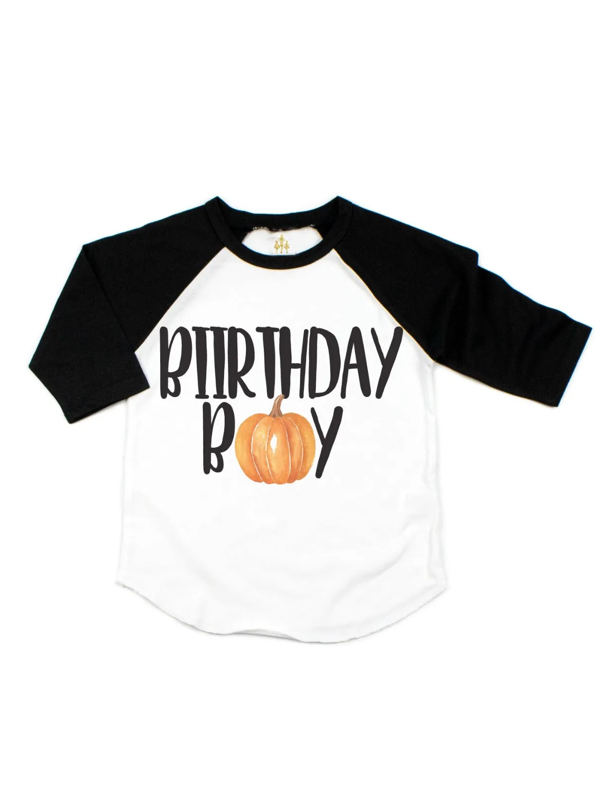Birthday Boy Pumpkin Raglan Shirt - White & Black