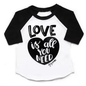 Black sleeved raglan - love is all you need in BLACK