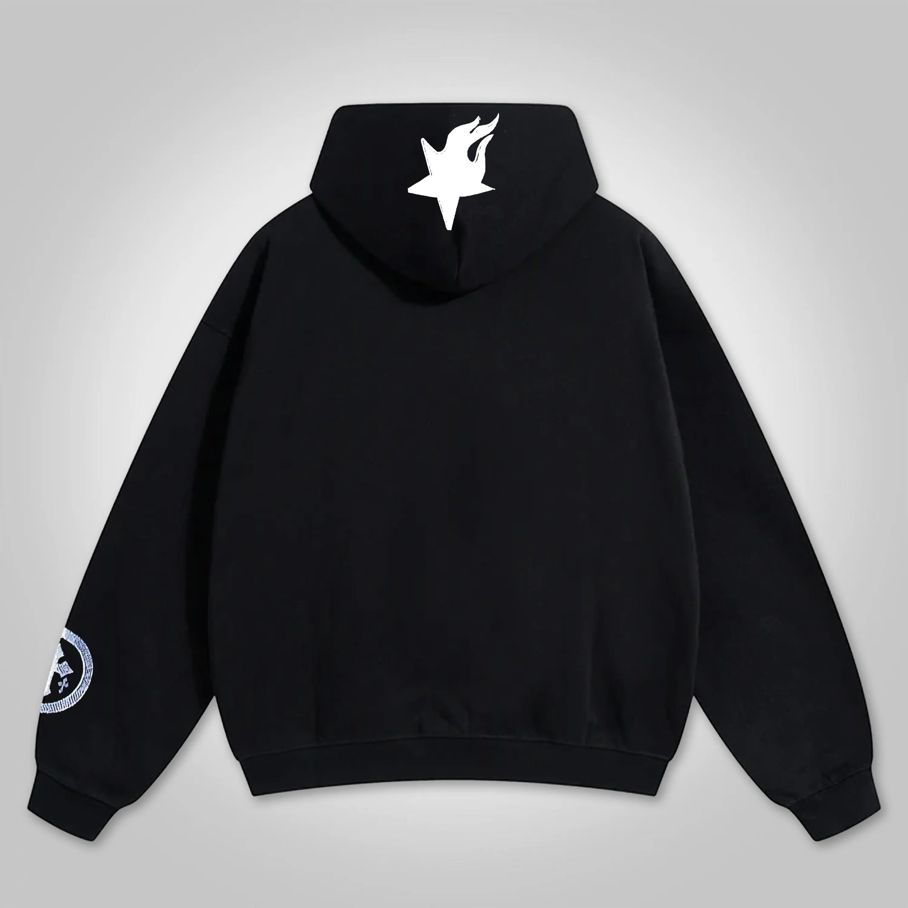 Blavra Vintage Letter Star Cross Graphic Hip Hop Oversized Zip Up Hoodie