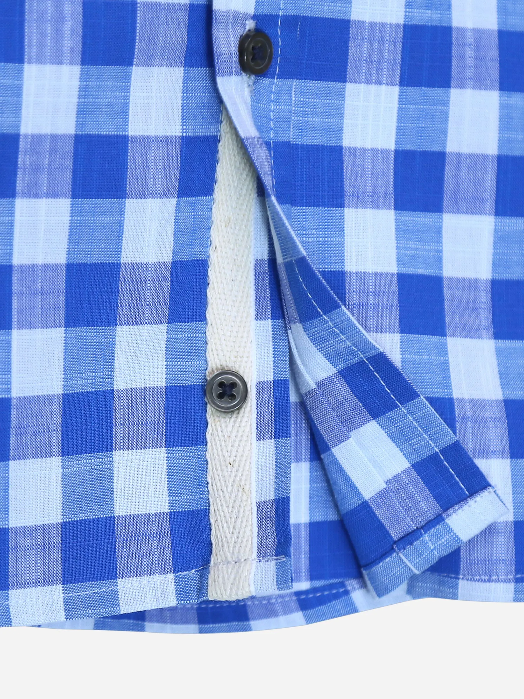 Blue Slub Textured Short Sleeves Casual Shirt