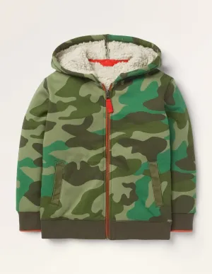 Borg-lined Zip-up Hoodie-Green Camouflage