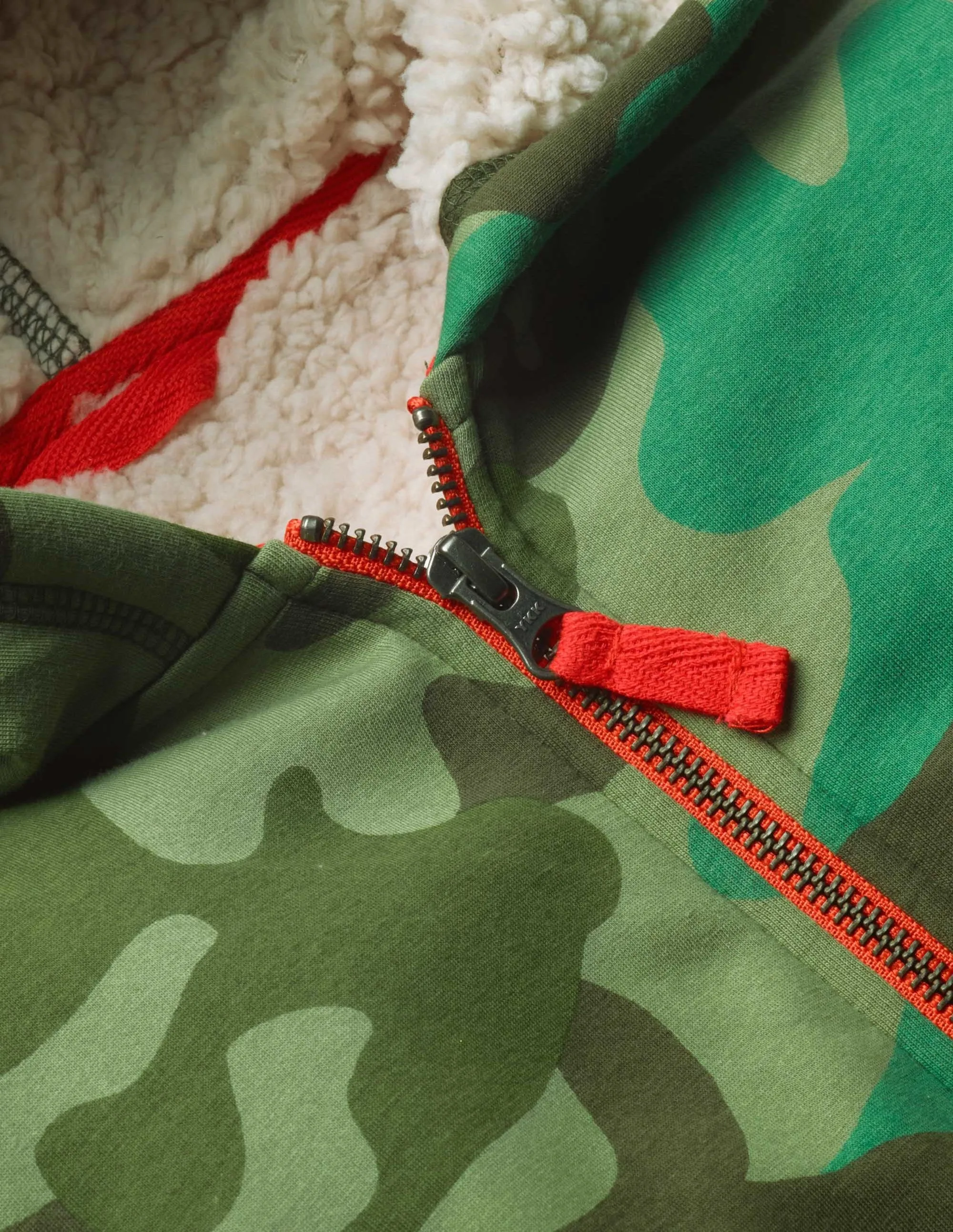 Borg-lined Zip-up Hoodie-Green Camouflage