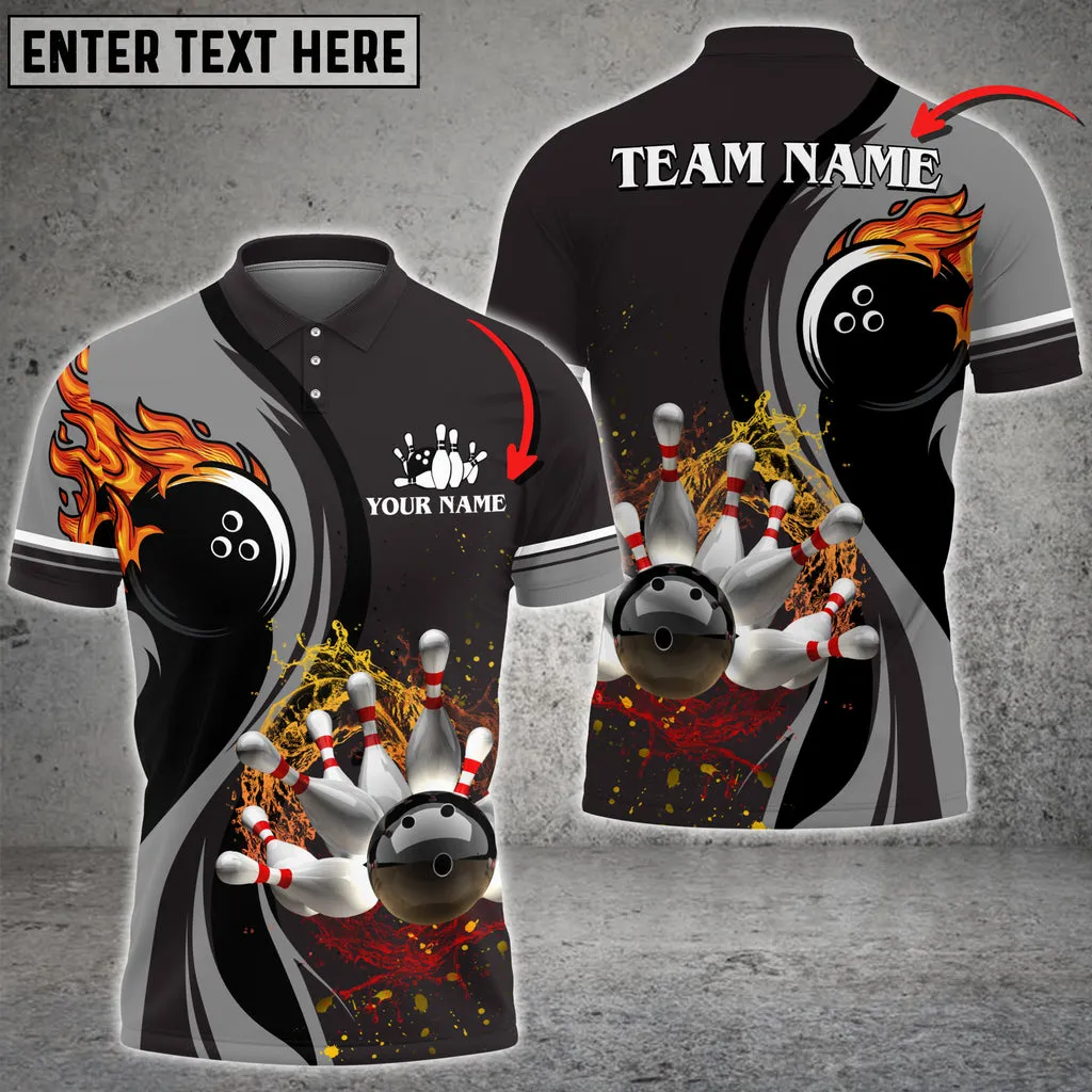 Bowling And Pins Water Flow Multicolor Option Customized Name 3D Shirt