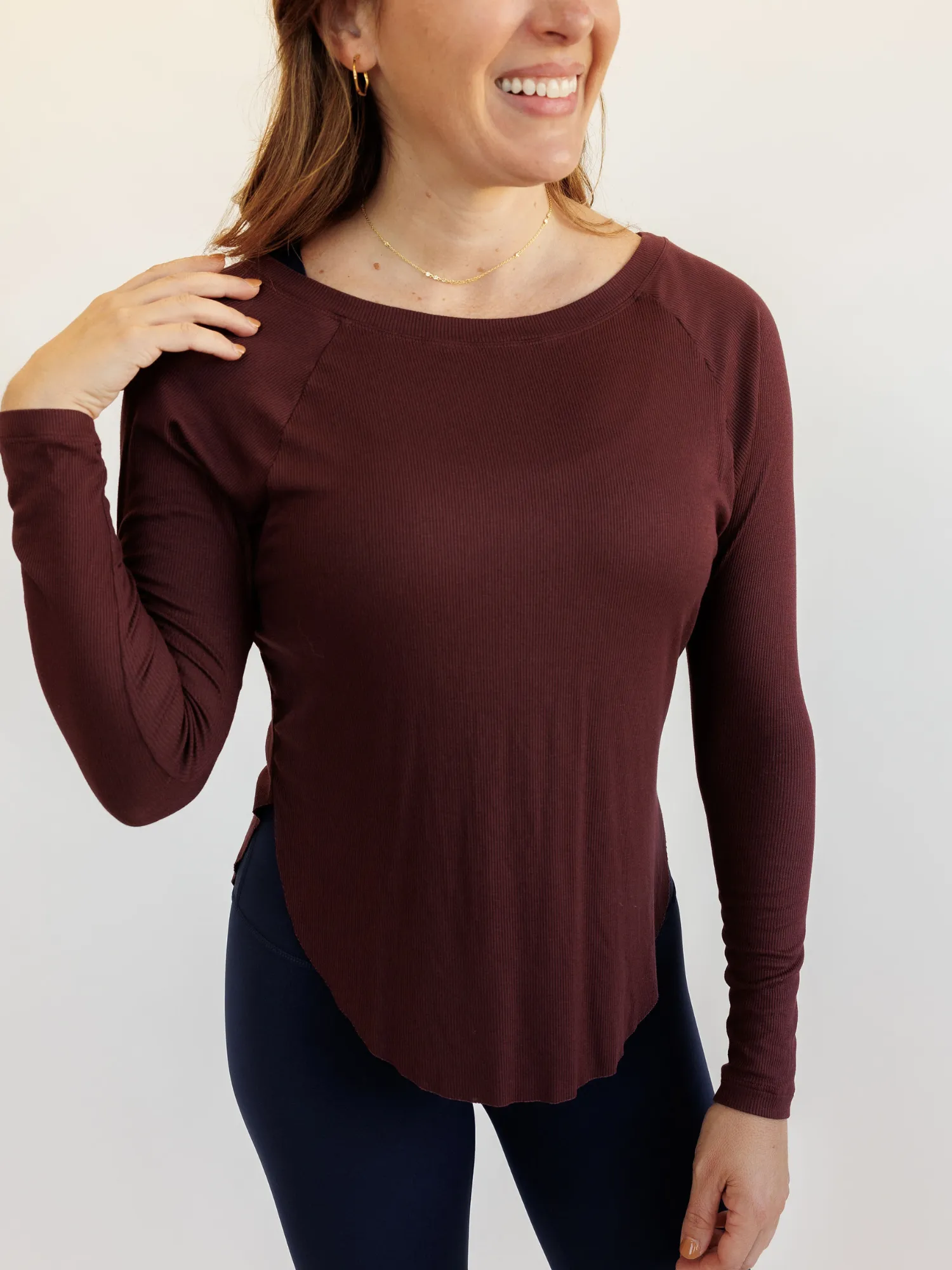 Burgundy "Nola" Ribbed Oversized Cozy Long Sleeve Top