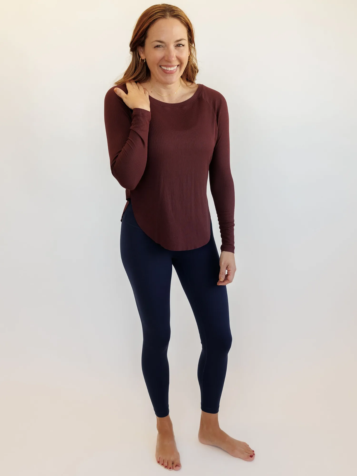 Burgundy "Nola" Ribbed Oversized Cozy Long Sleeve Top