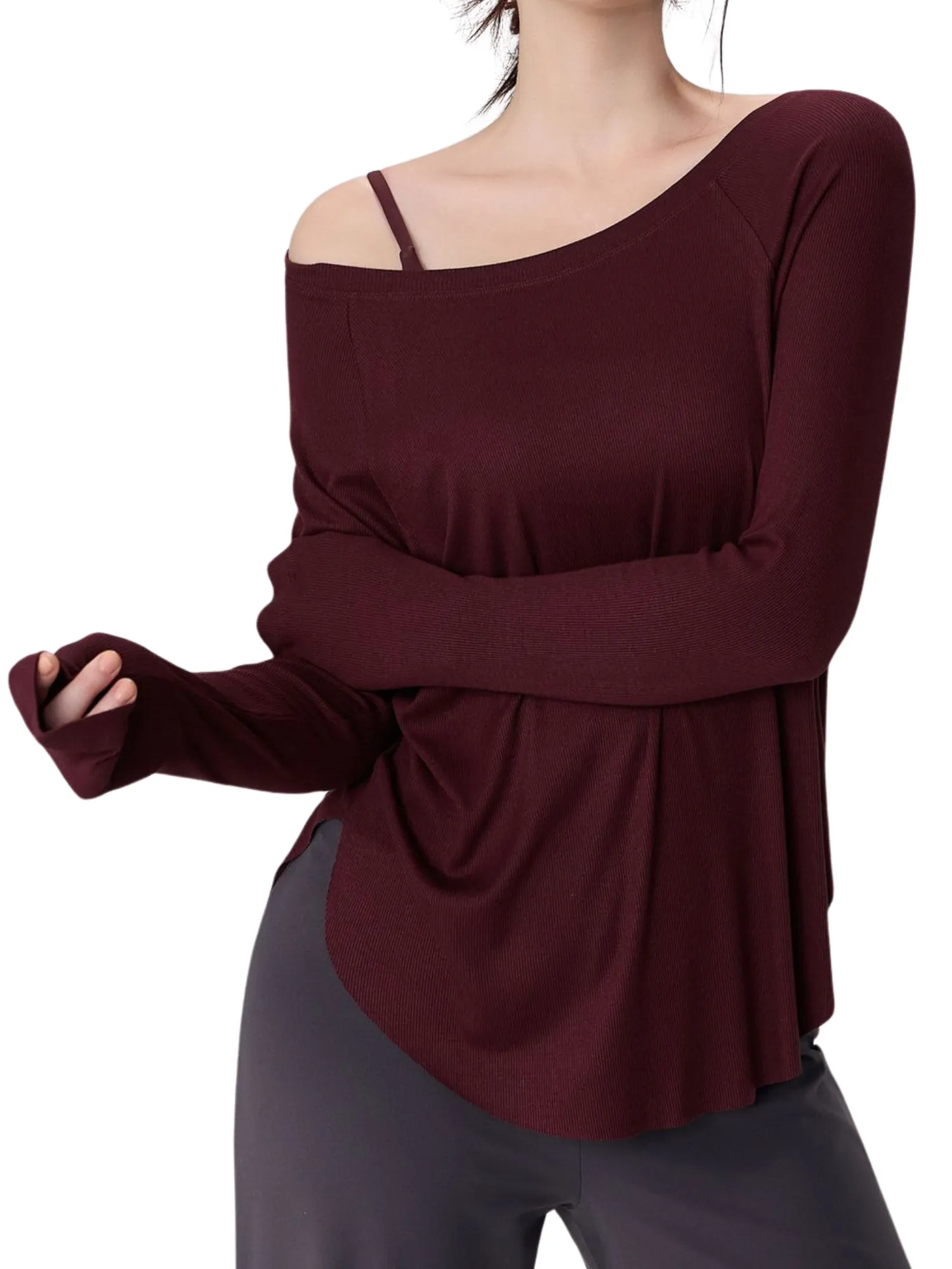 Burgundy "Nola" Ribbed Oversized Cozy Long Sleeve Top