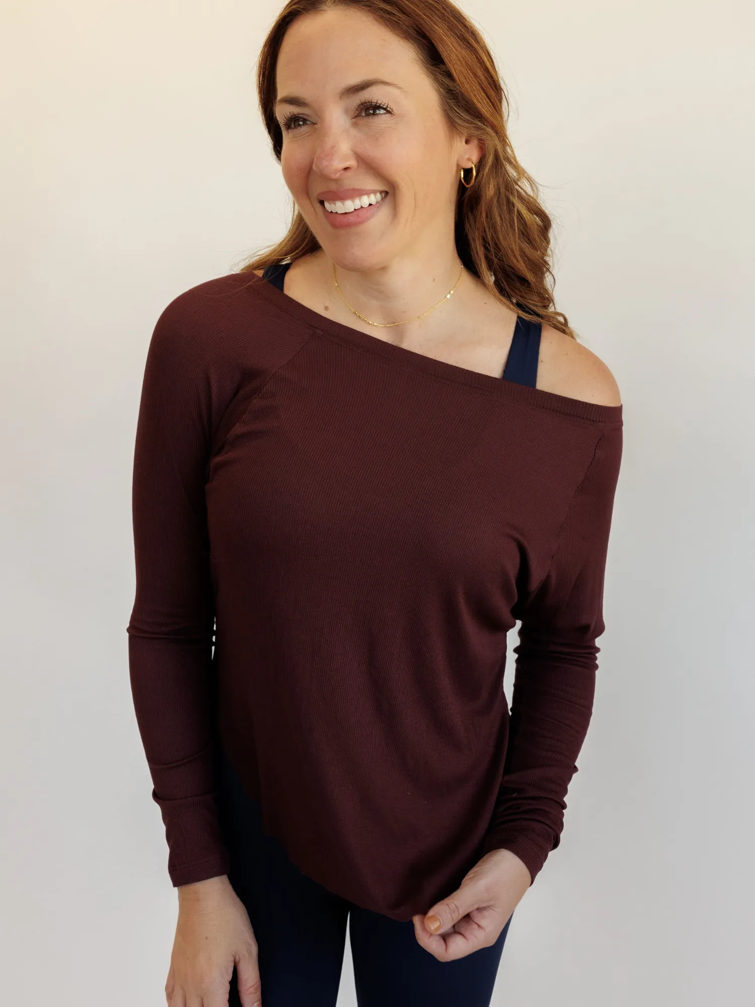Burgundy "Nola" Ribbed Oversized Cozy Long Sleeve Top