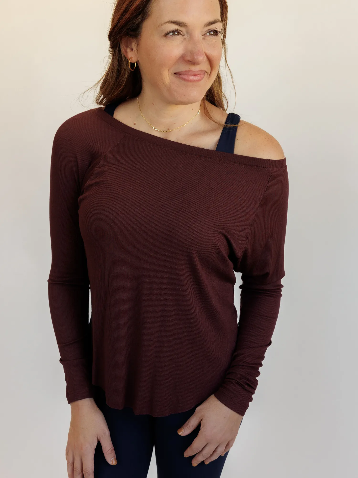 Burgundy "Nola" Ribbed Oversized Cozy Long Sleeve Top
