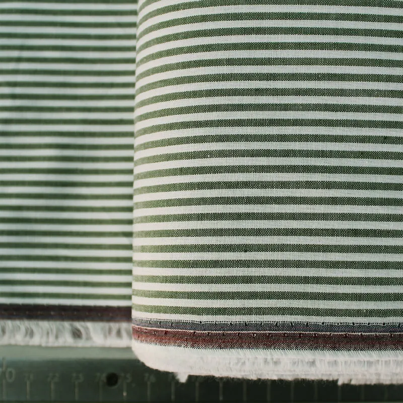 Chambray Cotton - Forest Green - Stripe
