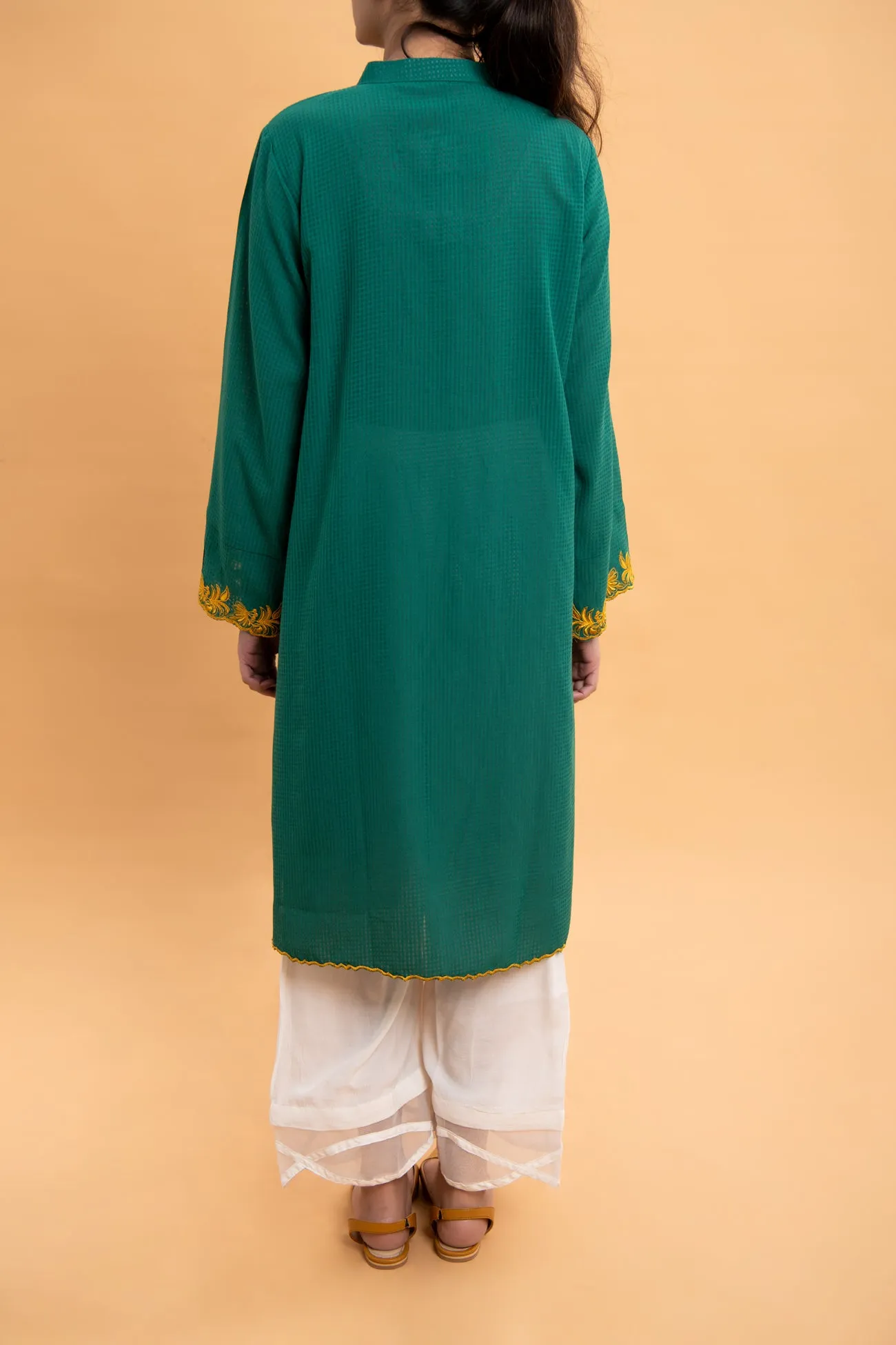CHECKERED GEORGETTE  EMBROIDERED SHIRT