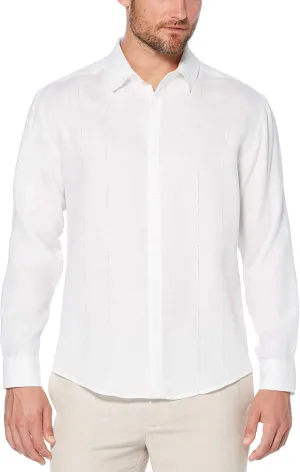 Cubavera Men's Long Sleeve 100% Linen Essential Shirt with Eyelet Detail