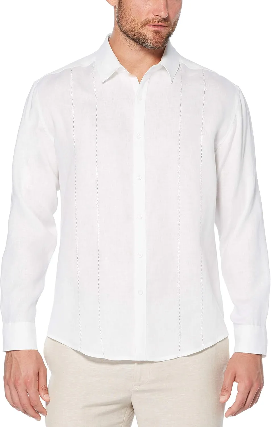 Cubavera Men's Long Sleeve 100% Linen Essential Shirt with Eyelet Detail