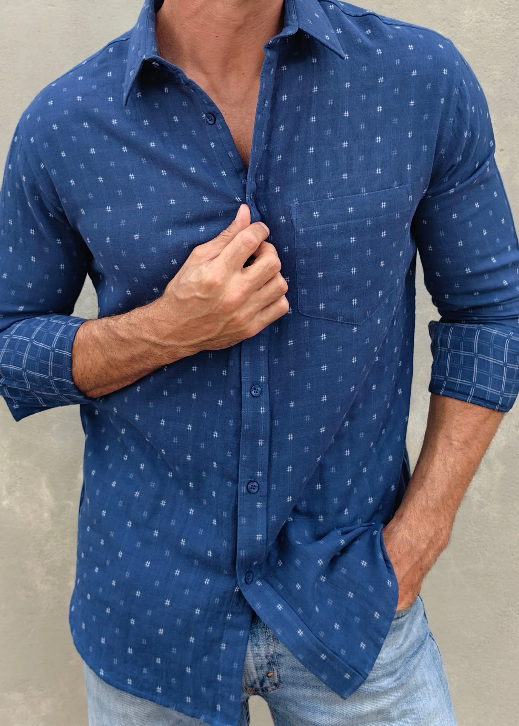 Dash in Indigo Mens' Cotton Shirt in Indigo