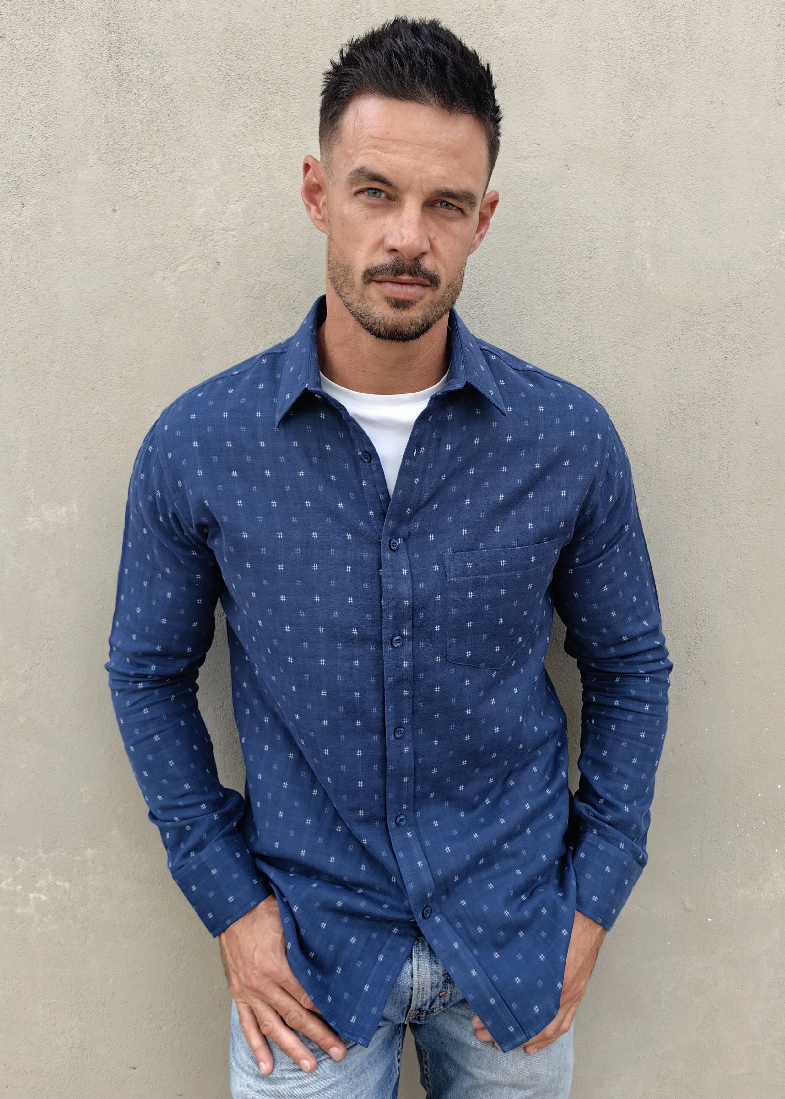 Dash in Indigo Mens' Cotton Shirt in Indigo