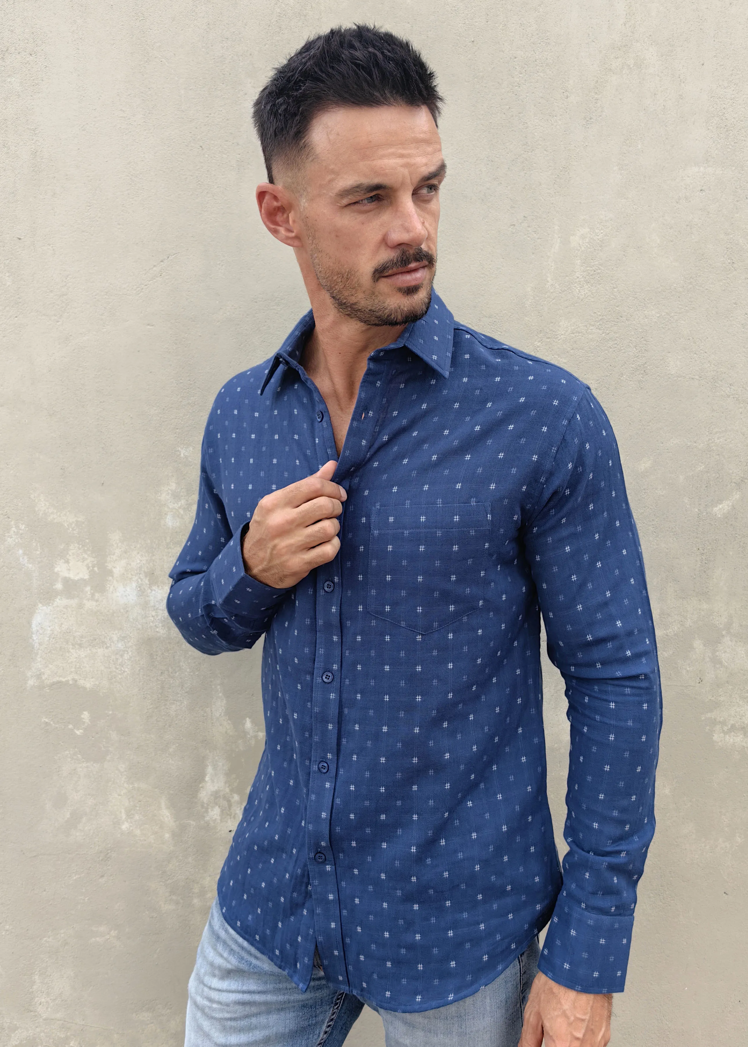 Dash in Indigo Mens' Cotton Shirt in Indigo