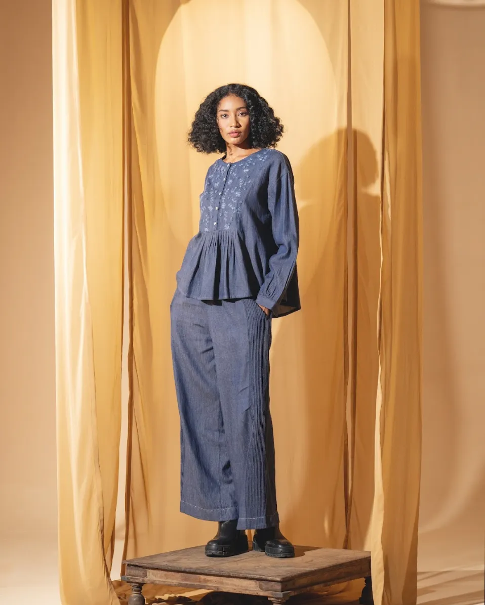 DVE 'Varalika' Embroidered Top - Denim