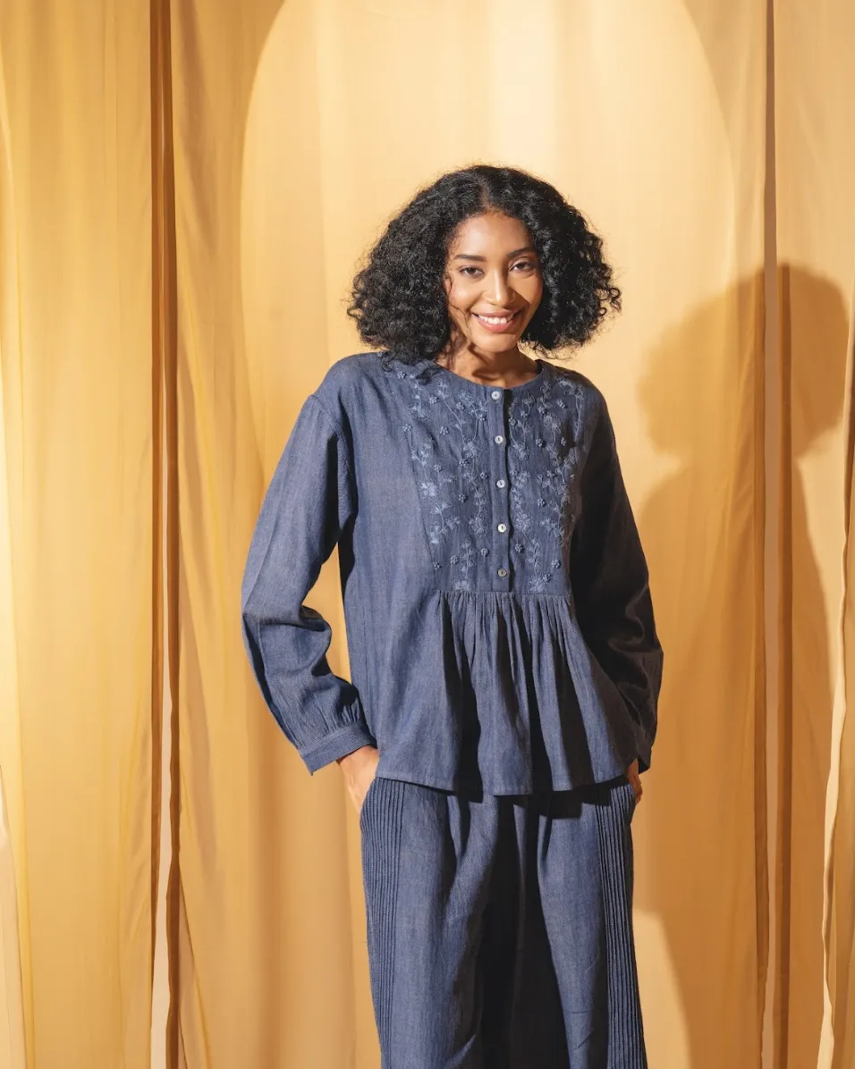 DVE 'Varalika' Embroidered Top - Denim