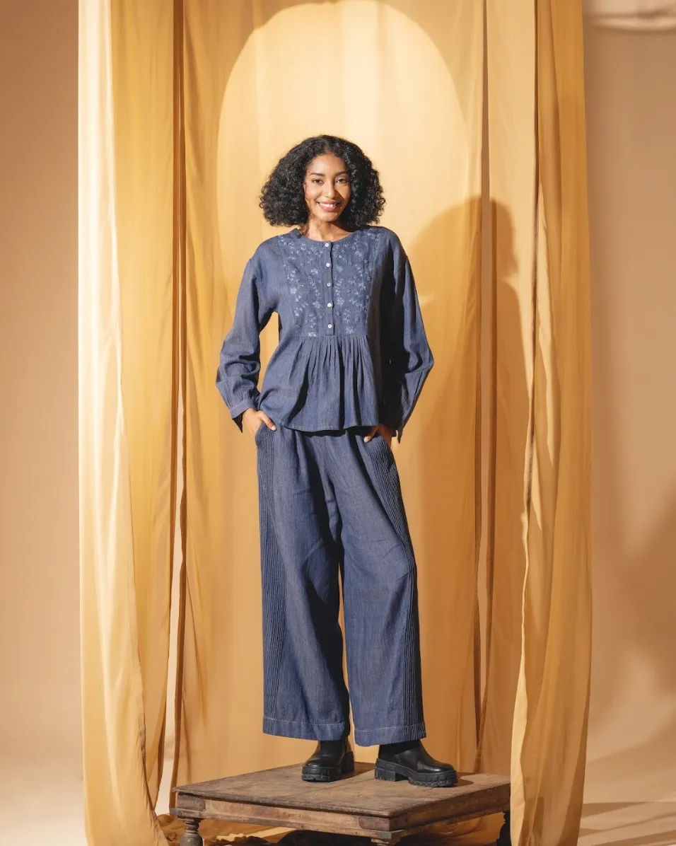 DVE 'Varalika' Embroidered Top - Denim