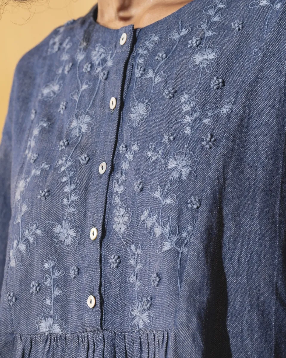 DVE 'Varalika' Embroidered Top - Denim