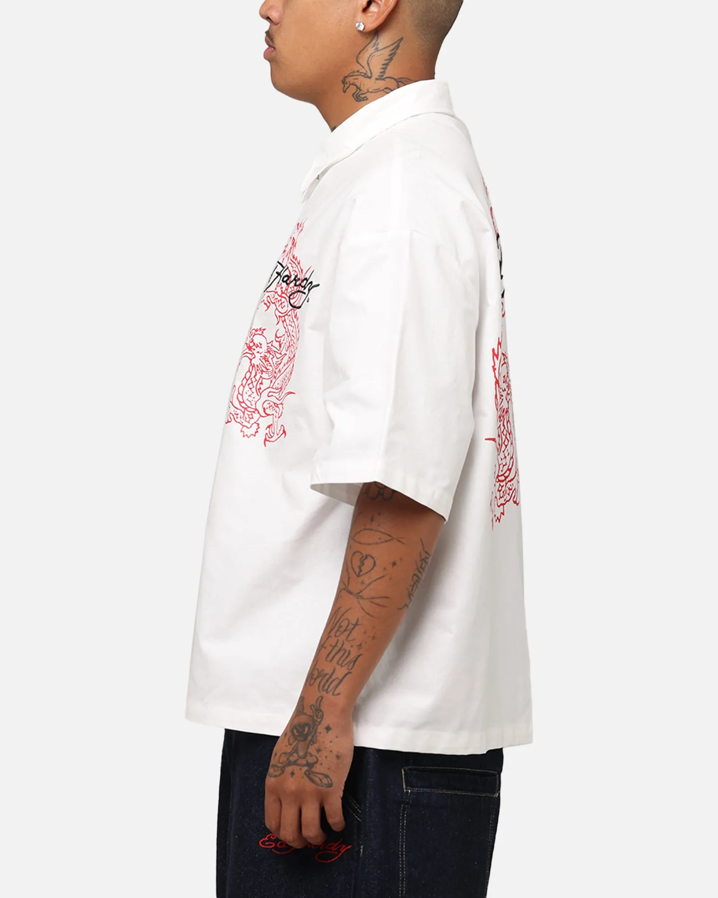 Ed Hardy Dragon Zip Shirt Off White