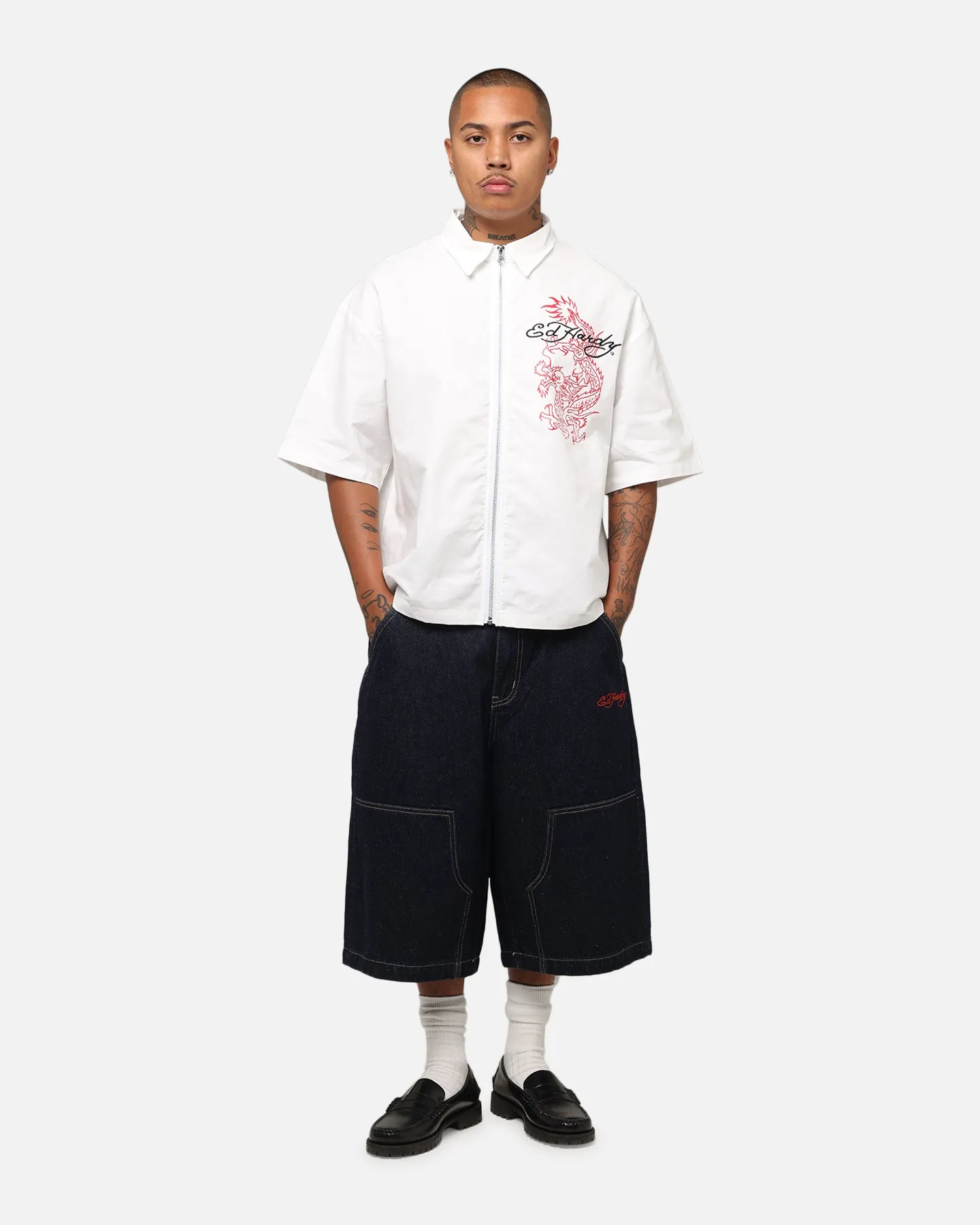 Ed Hardy Dragon Zip Shirt Off White
