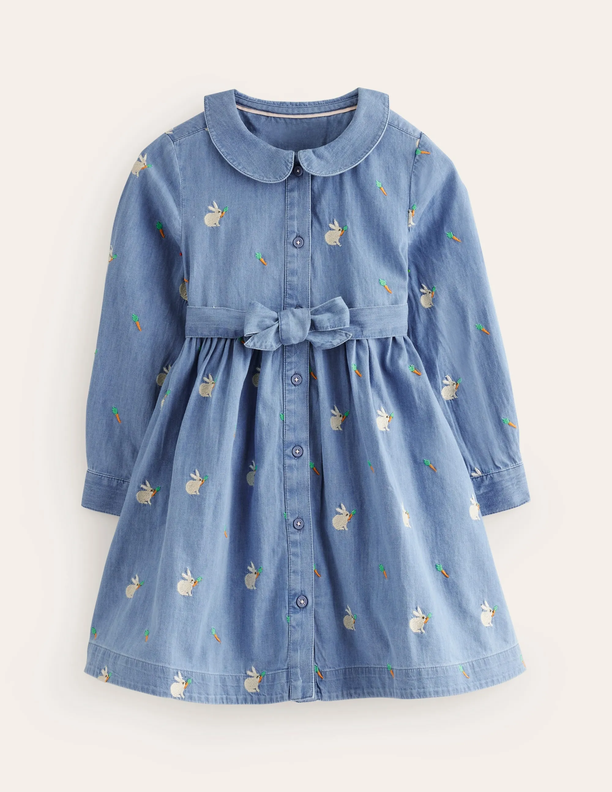 Embroidered Shirt Dress-Chambray Bunnies