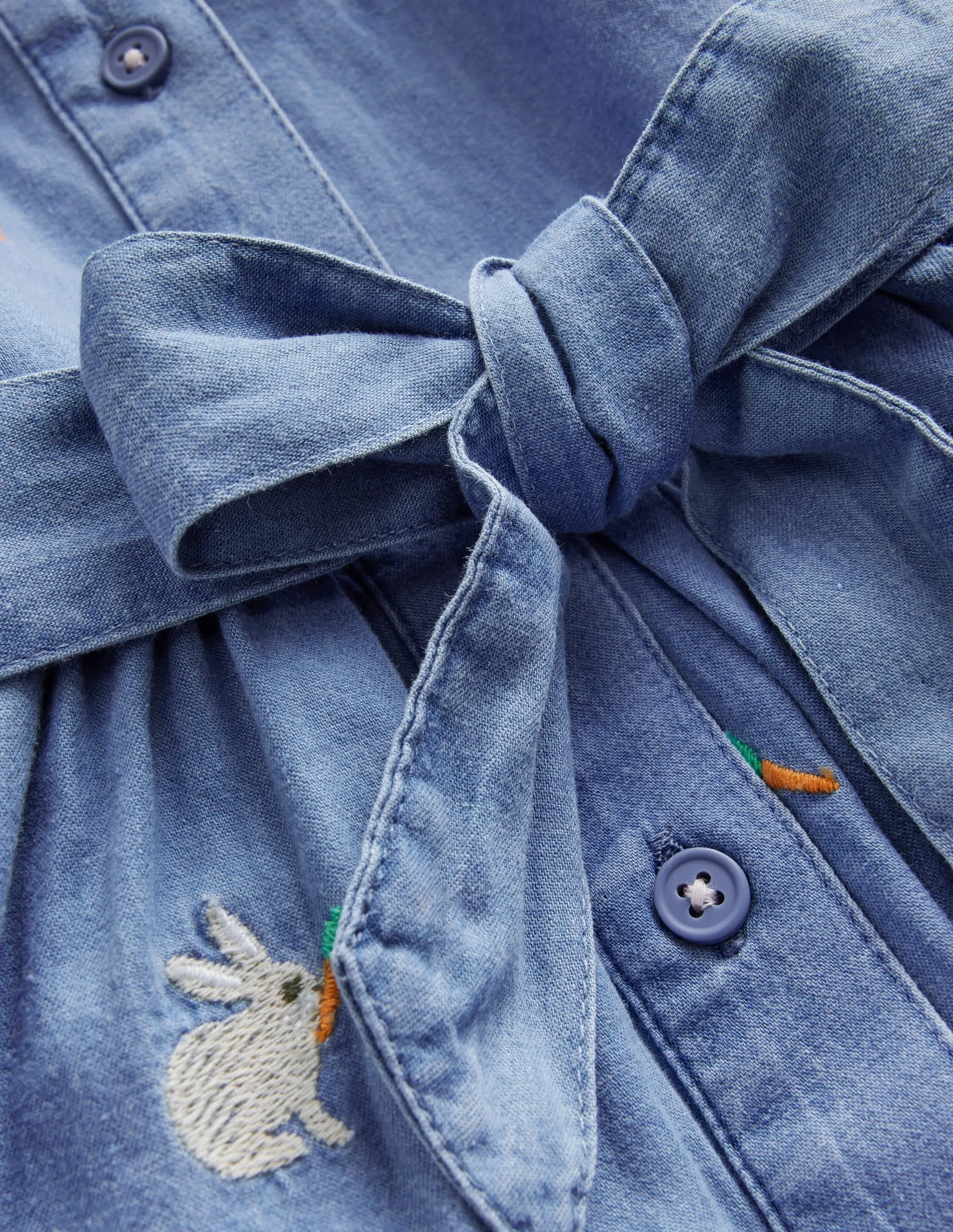 Embroidered Shirt Dress-Chambray Bunnies