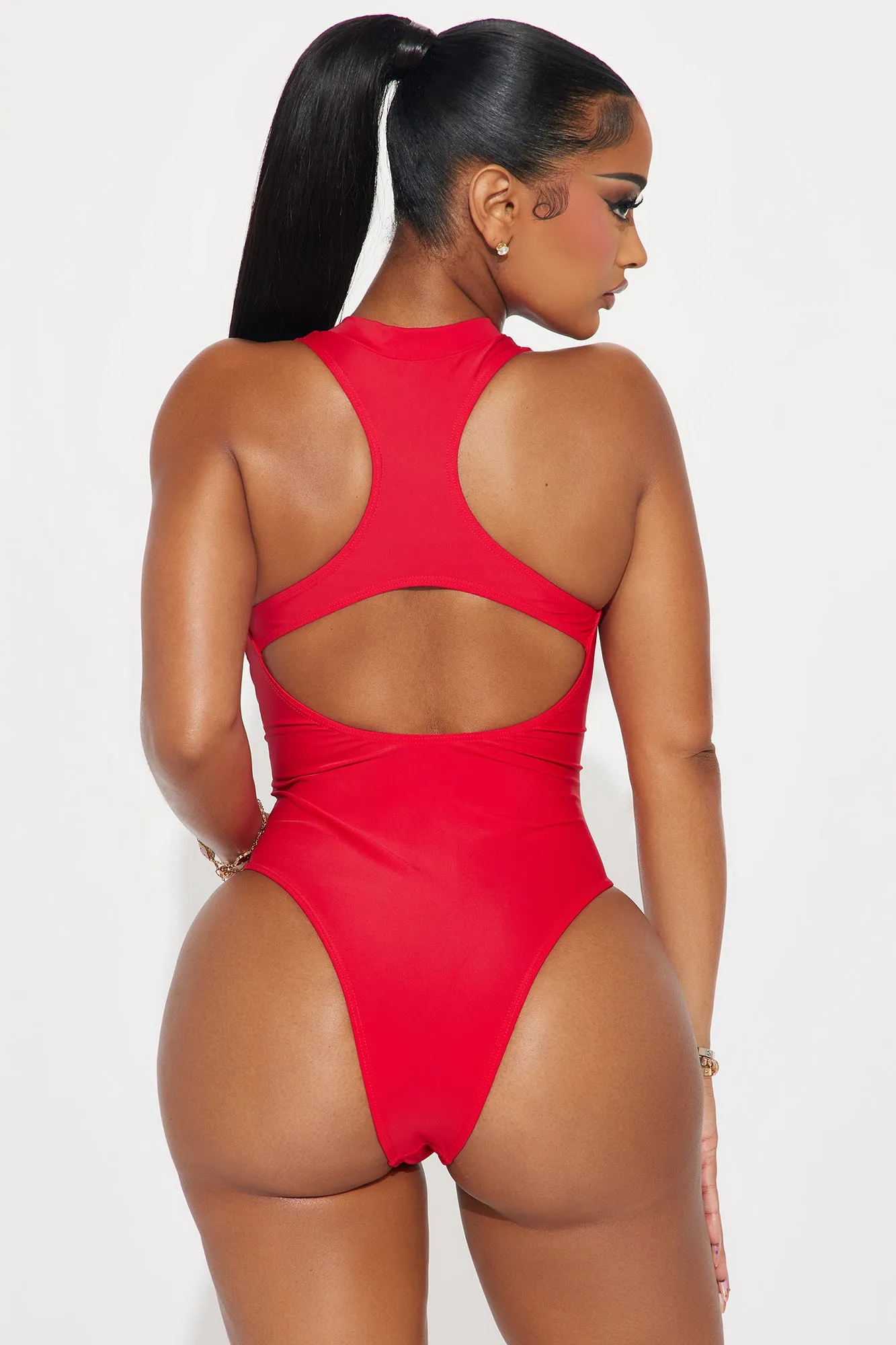 Evelyn Zip Up 1 Piece Swimsuit - Red