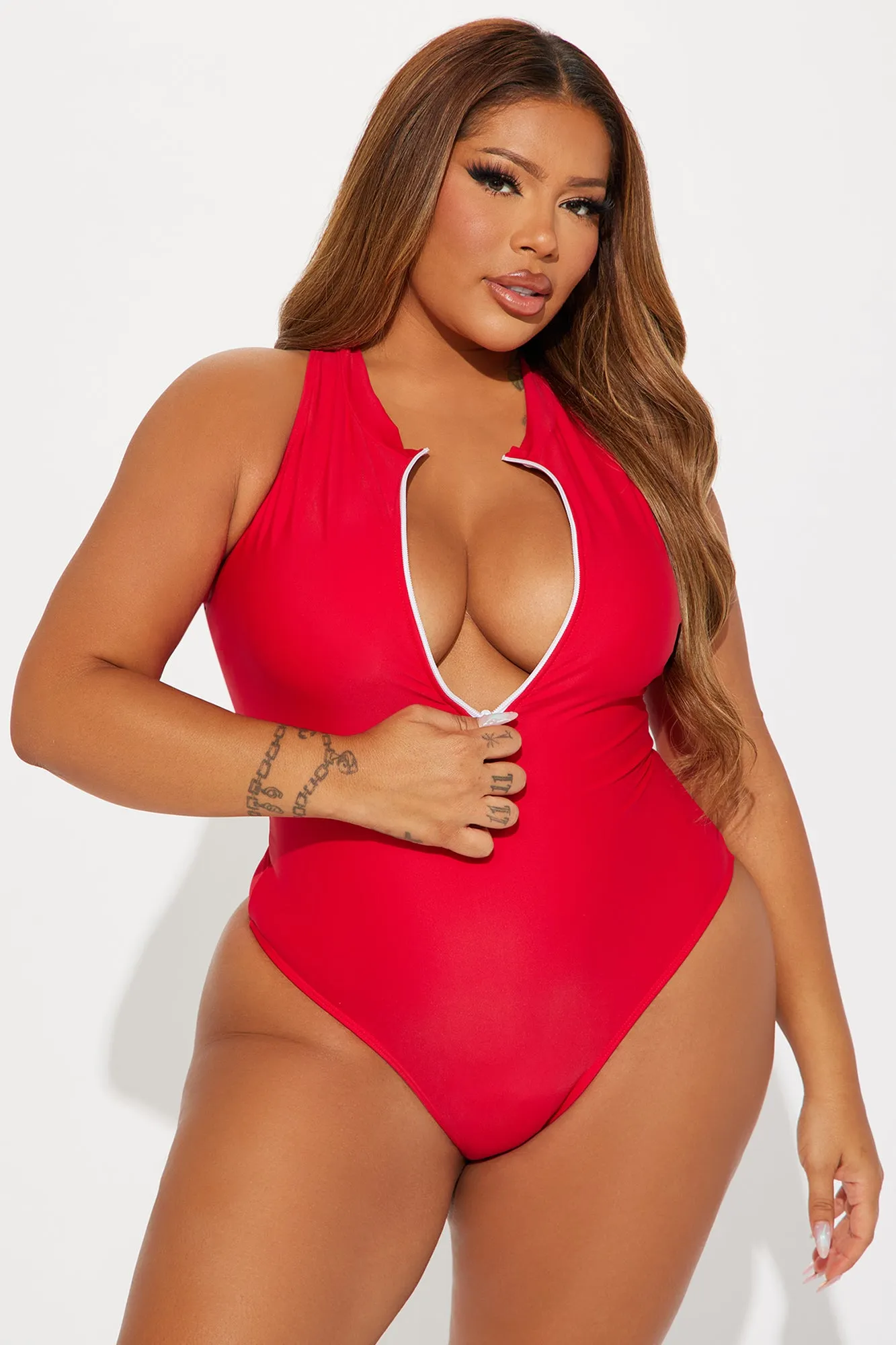 Evelyn Zip Up 1 Piece Swimsuit - Red