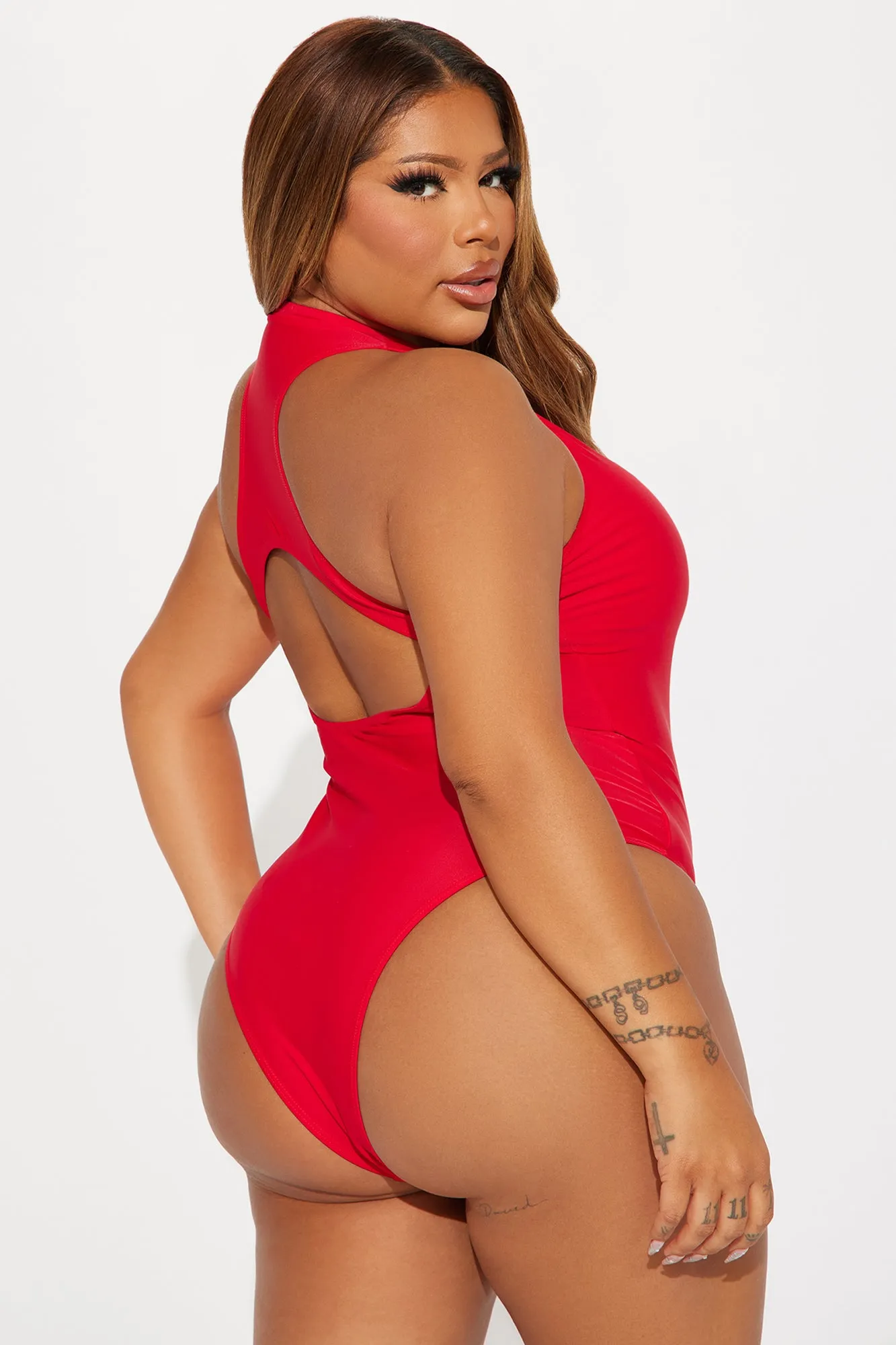 Evelyn Zip Up 1 Piece Swimsuit - Red
