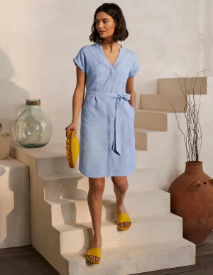 Evie Linen Shirt Dress-Chambray