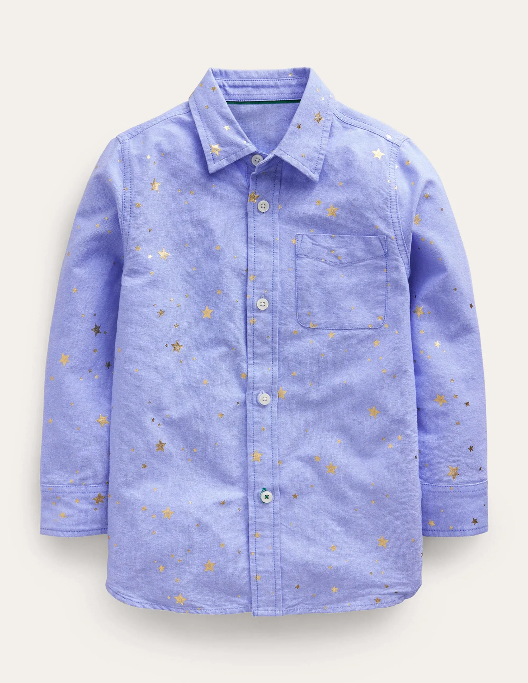 Foil Printed Oxford Shirt-Blue Star