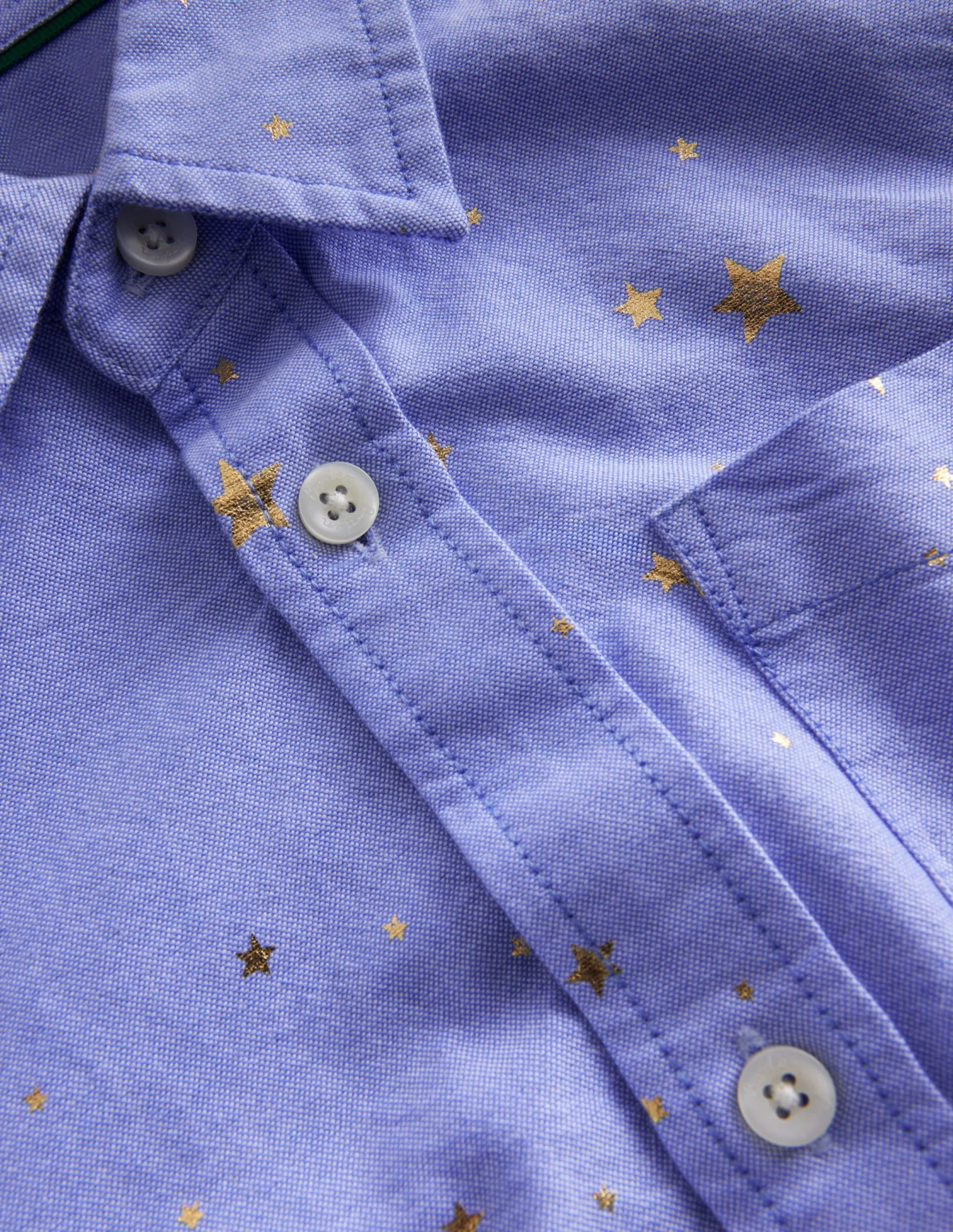 Foil Printed Oxford Shirt-Blue Star