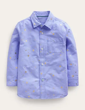 Foil Printed Oxford Shirt-Blue Star