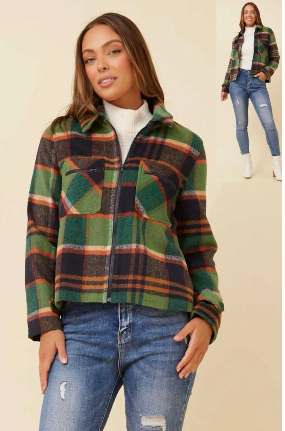 Forest Plaid Zip-Up Shacket