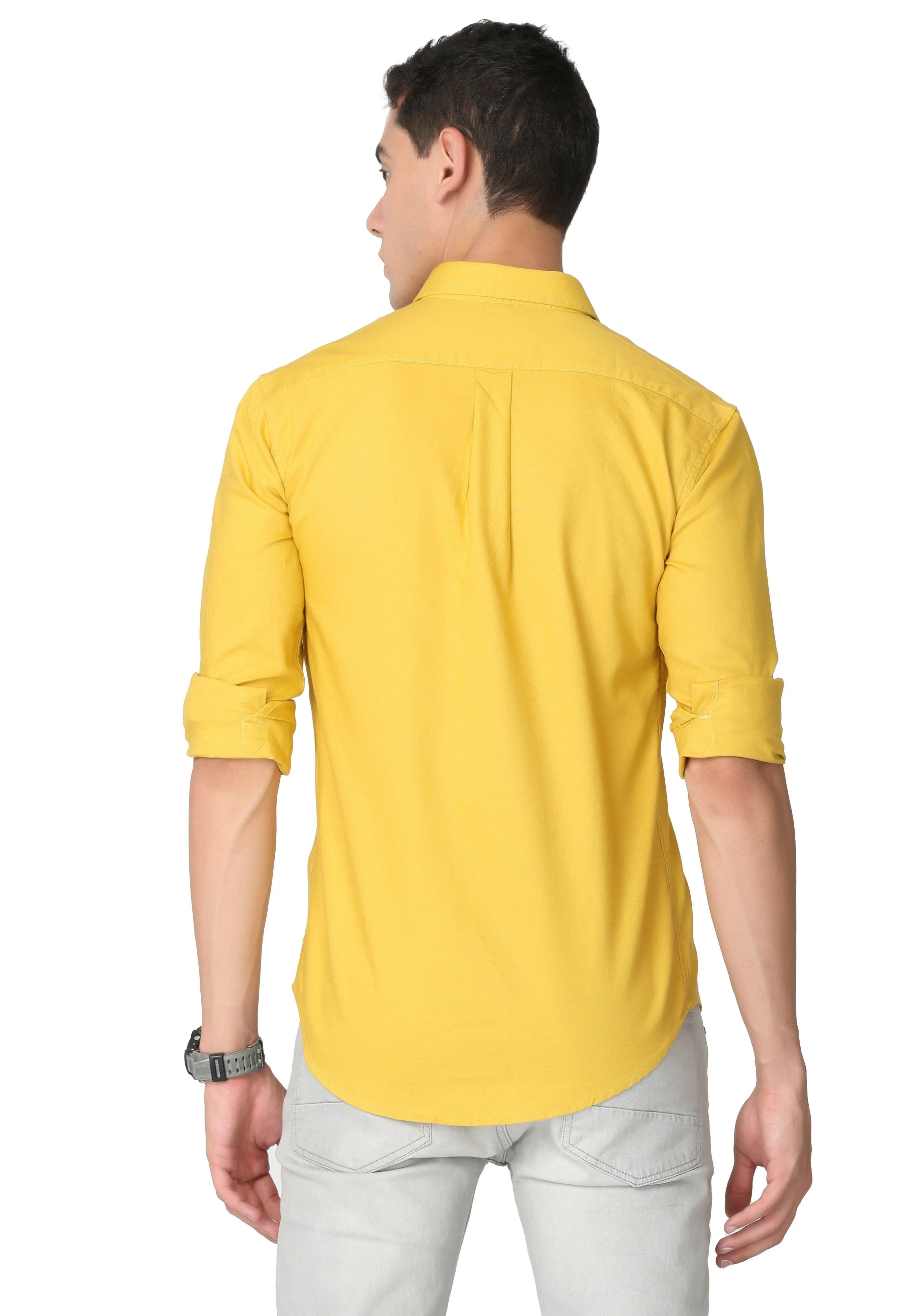 Glowing Yellow Solid Oxford Casual Shirt