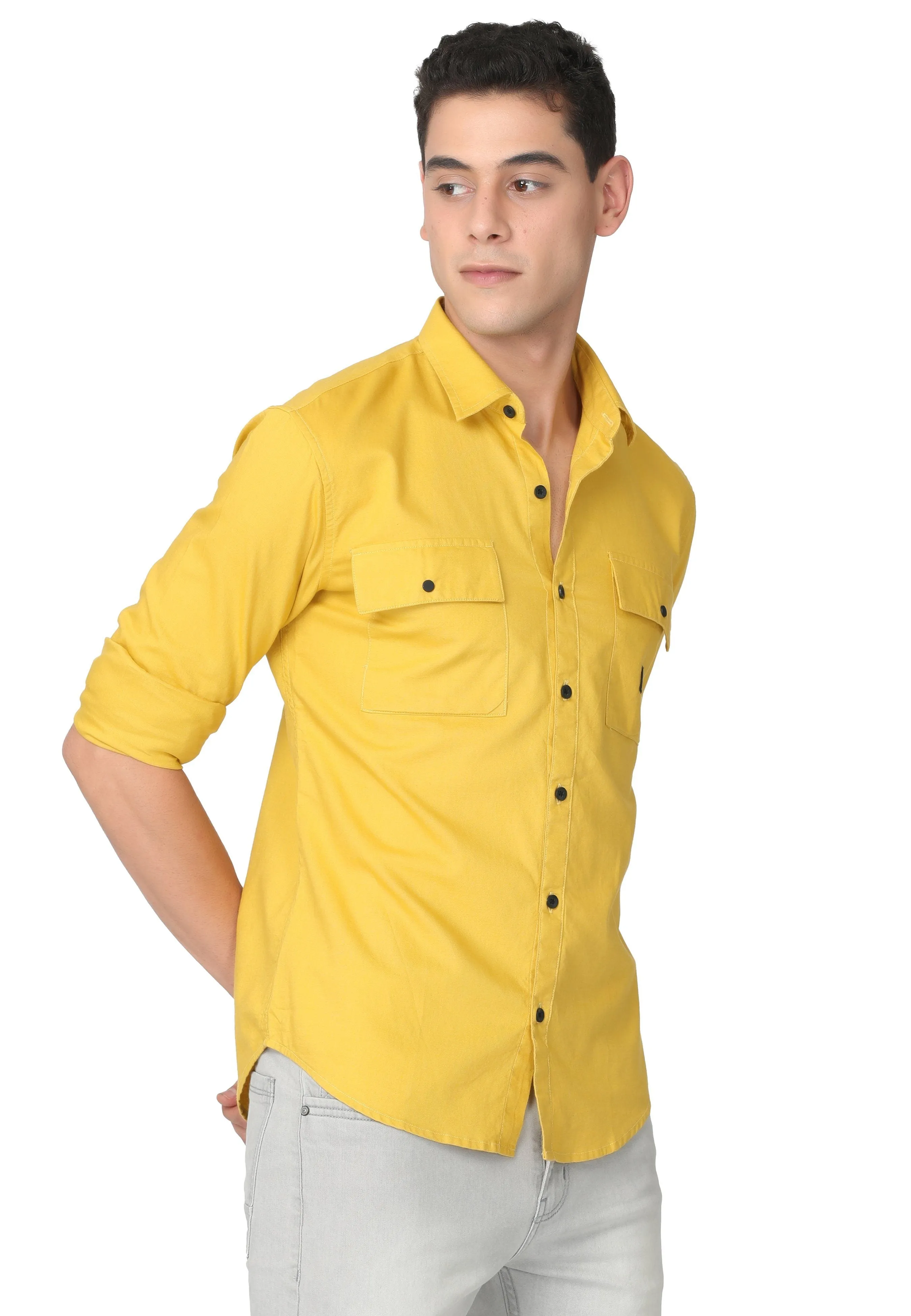 Glowing Yellow Solid Oxford Casual Shirt