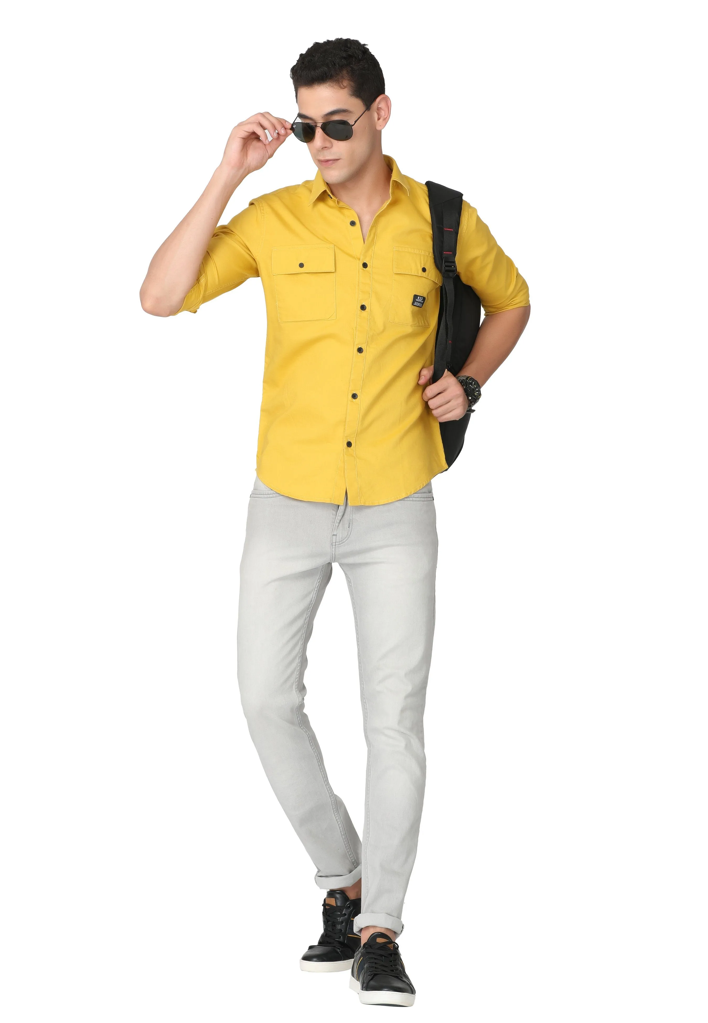 Glowing Yellow Solid Oxford Casual Shirt