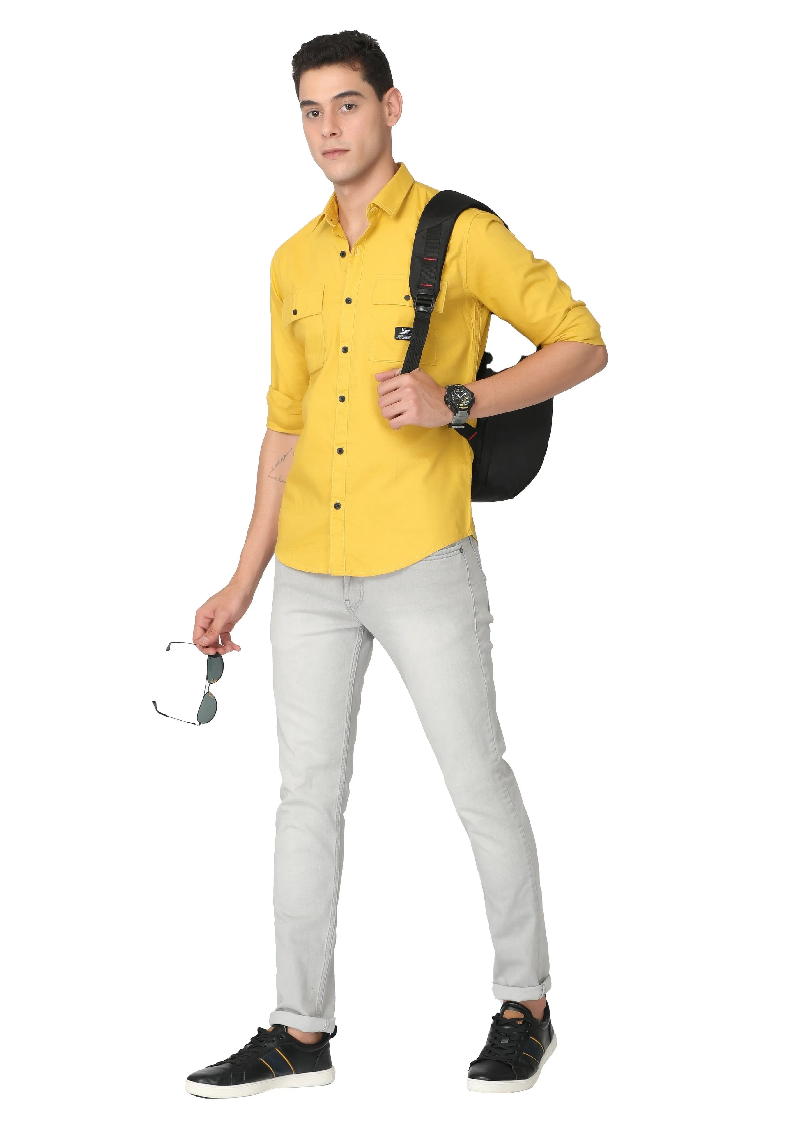 Glowing Yellow Solid Oxford Casual Shirt