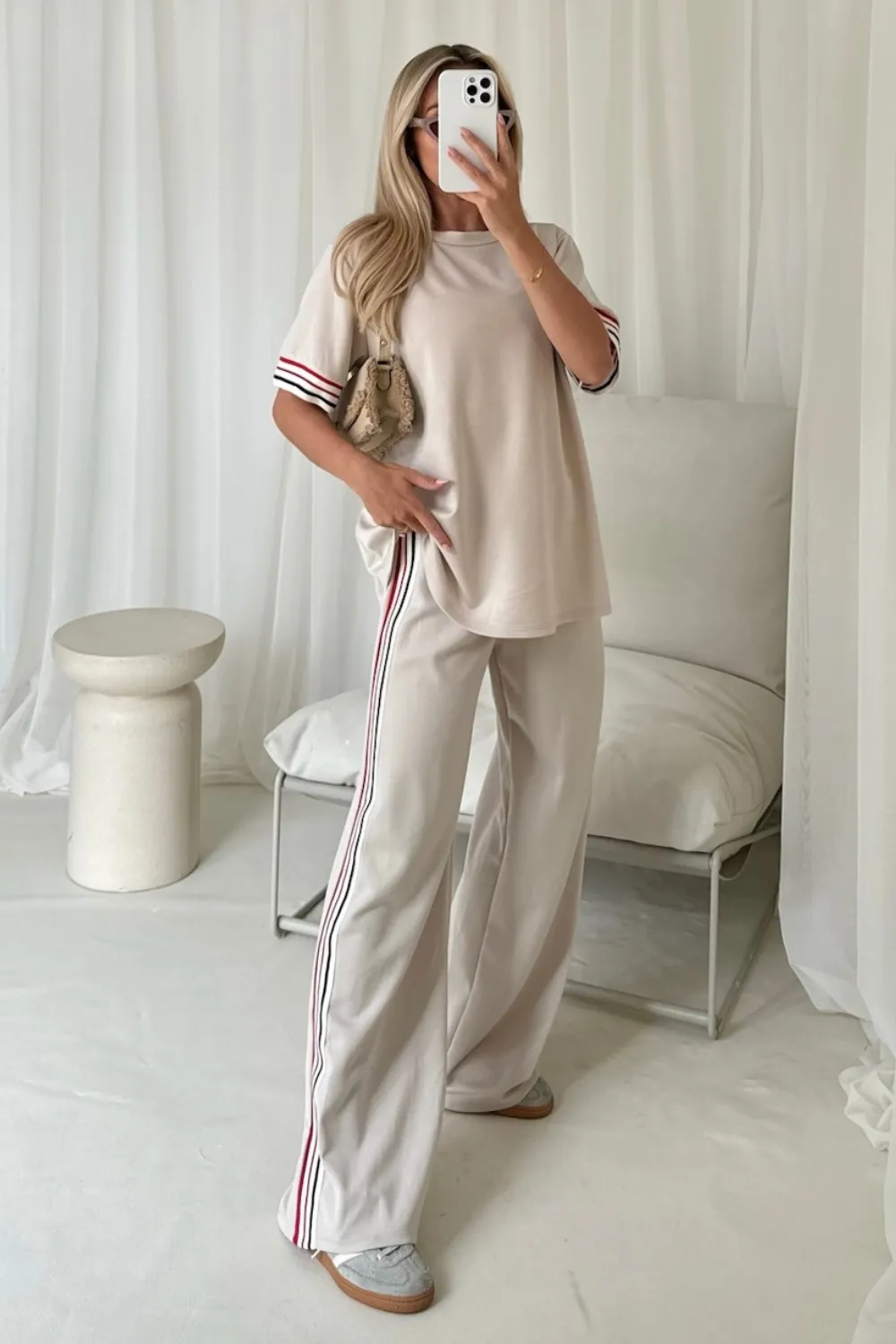 Kaia beige t-shirt straight leg jogger loungewear