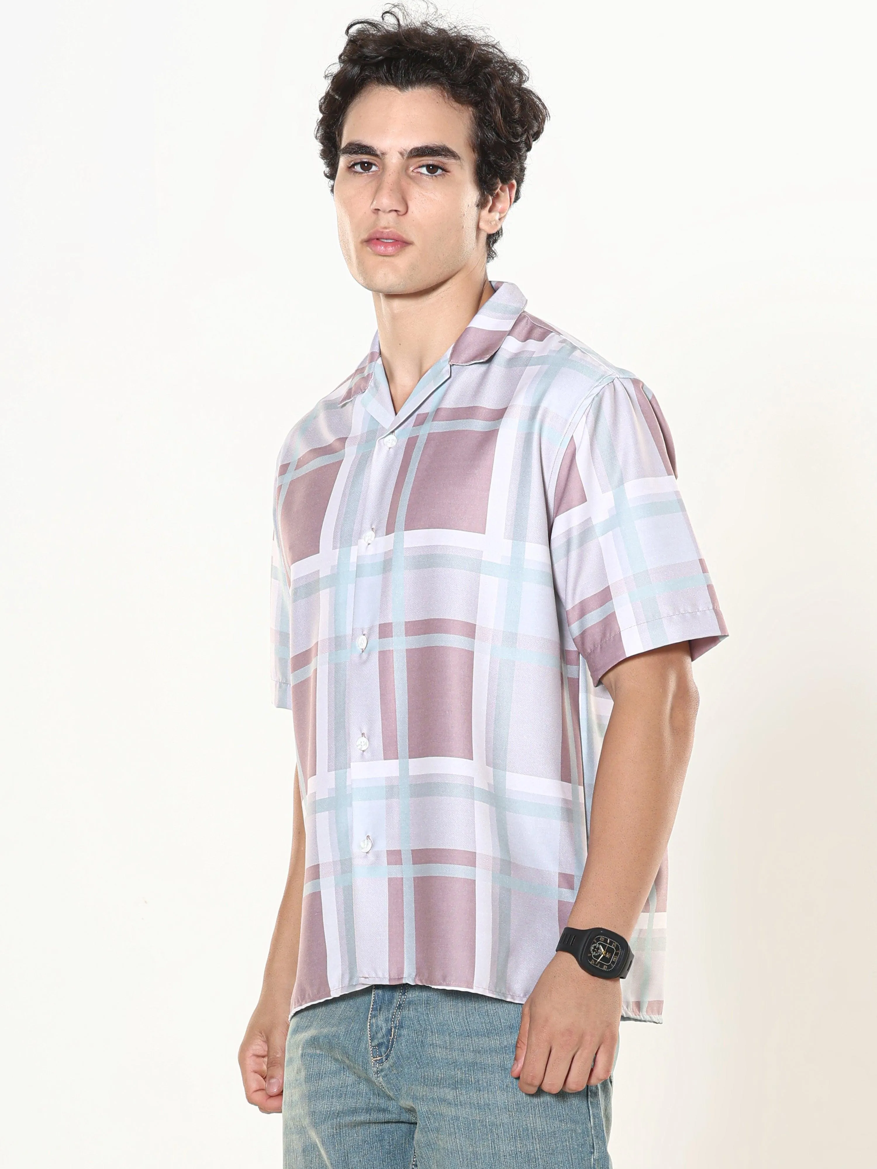 Kerenza - Checkered Lycra Shirt -Brown