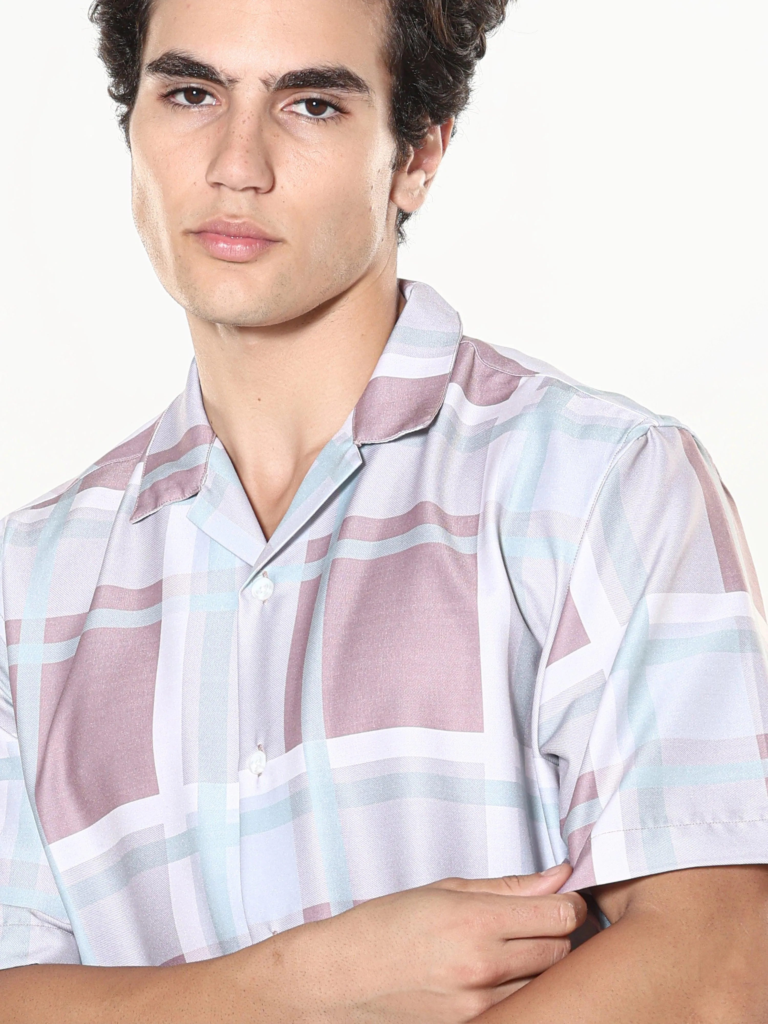 Kerenza - Checkered Lycra Shirt -Brown