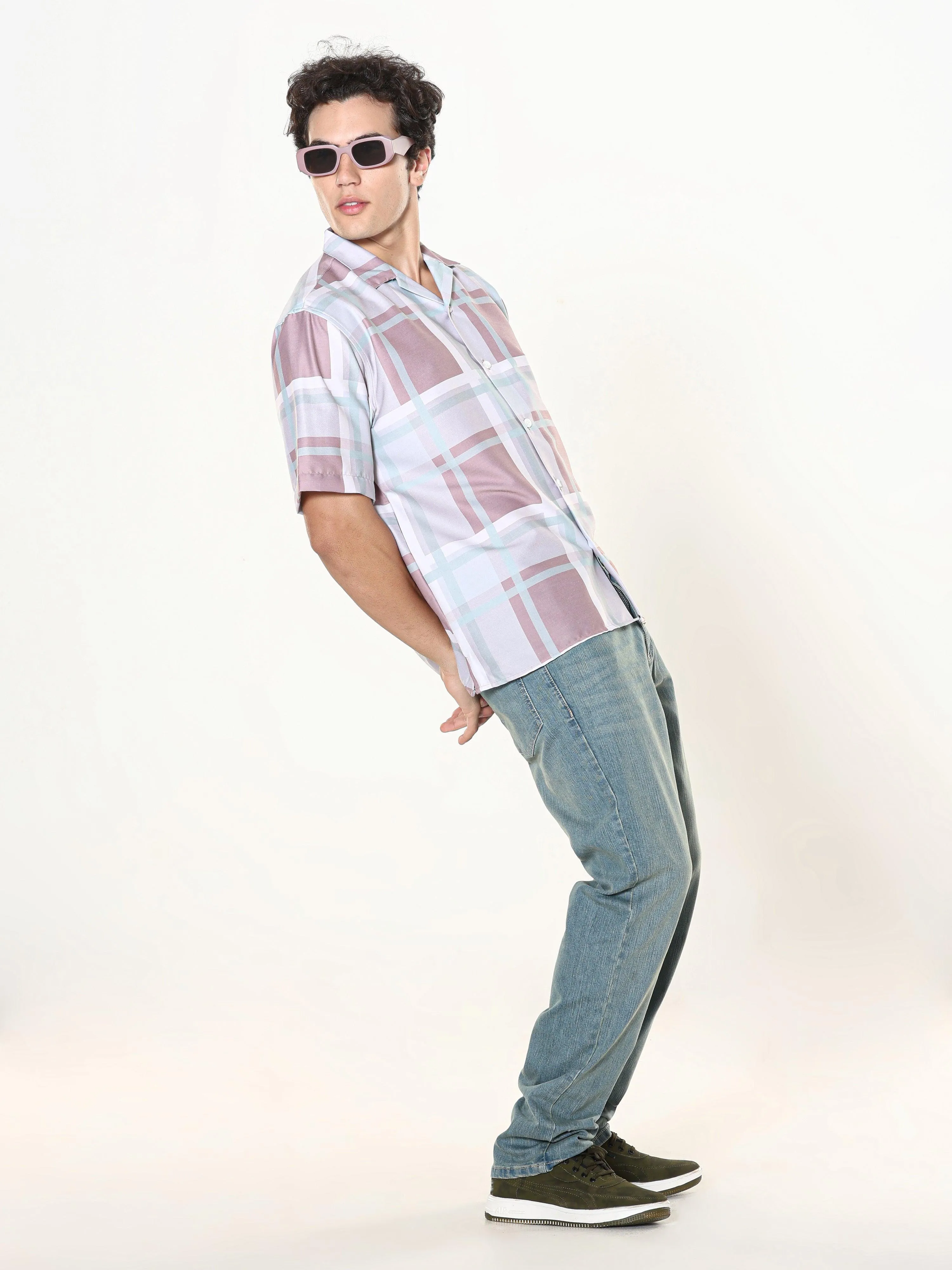 Kerenza - Checkered Lycra Shirt -Brown