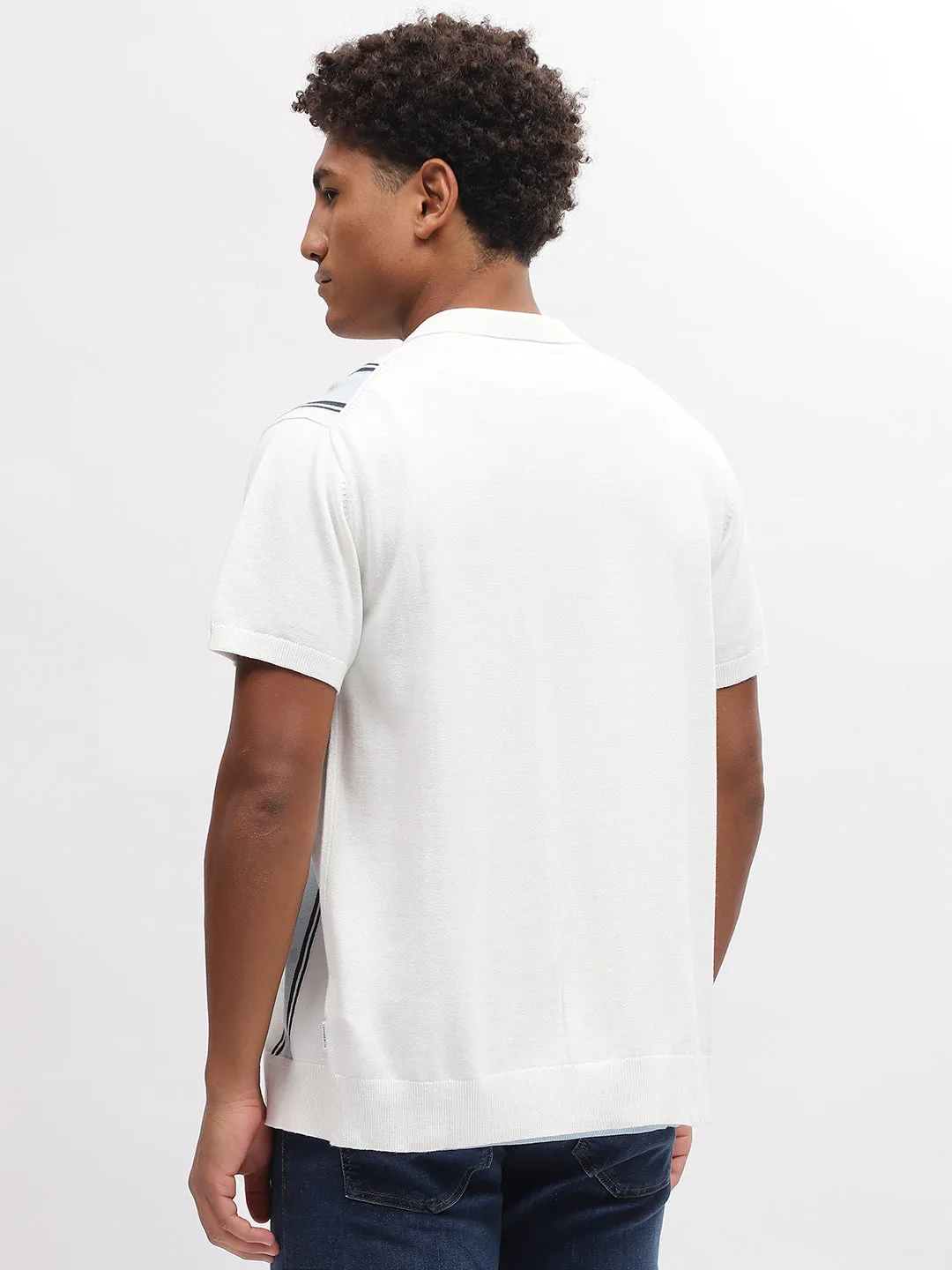 Lindbergh Men White Striped Spread Collar Short Sleeves Shirt