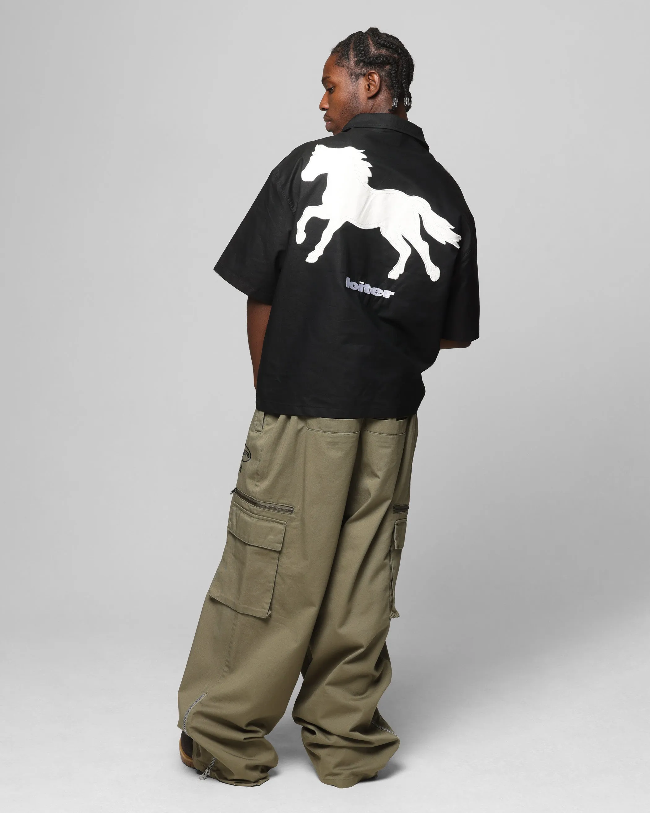 Loiter Rodeo Quarter Zip Up Shirt Black