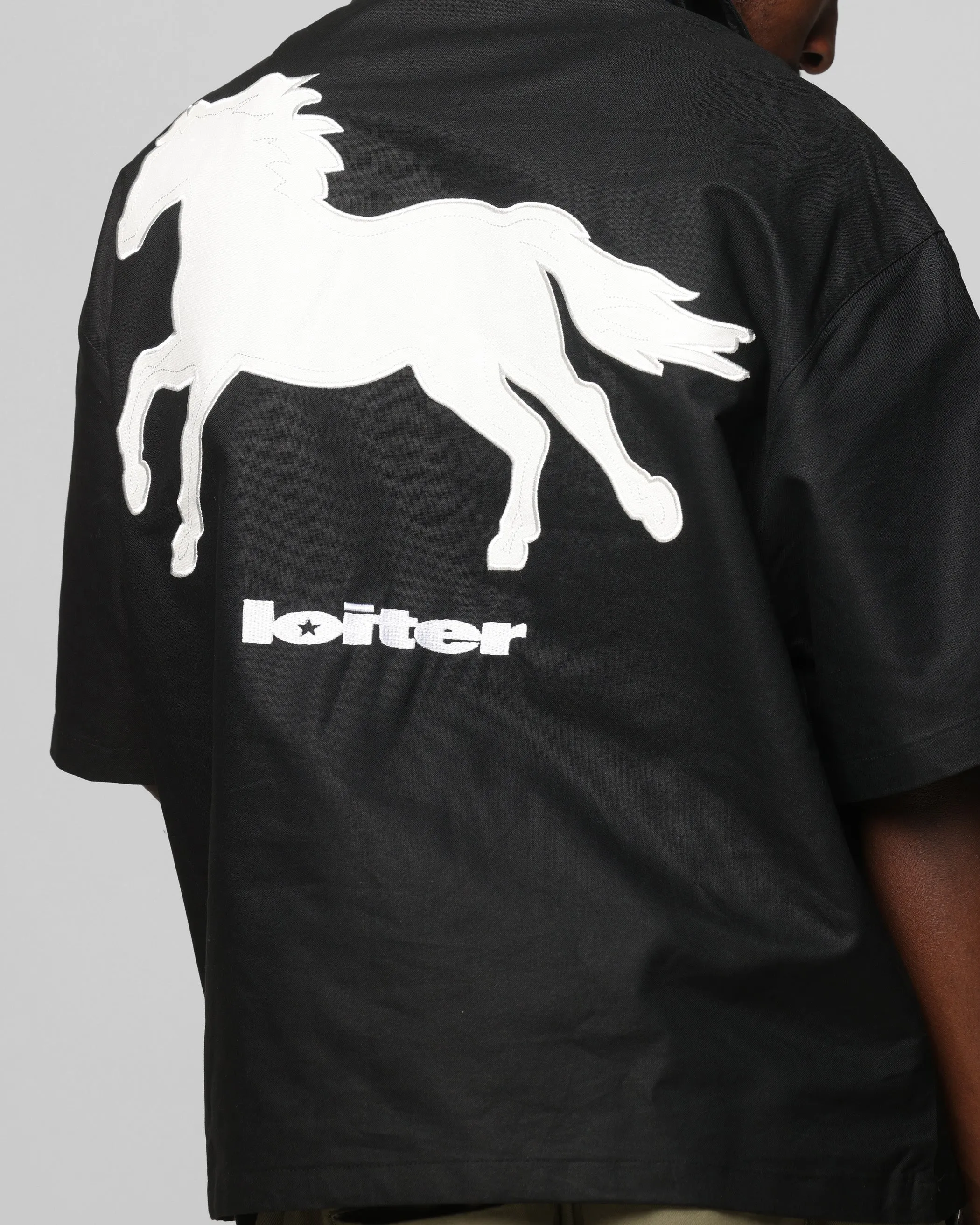 Loiter Rodeo Quarter Zip Up Shirt Black